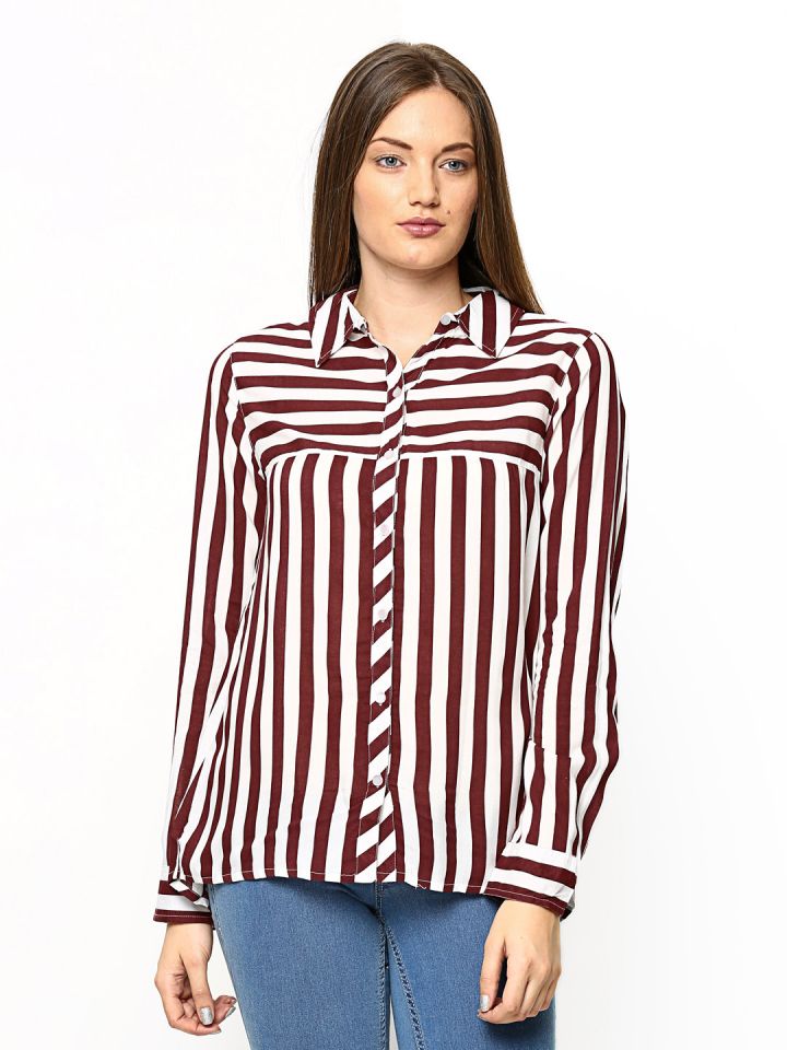 maroon and white striped shirt womens