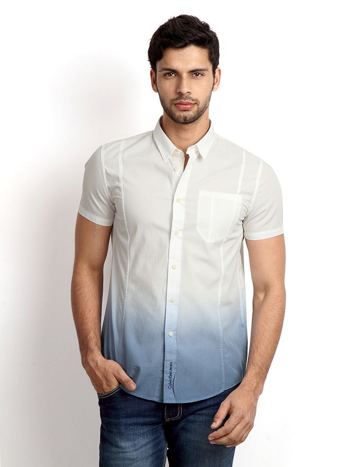 Buy Calvin Klein Jeans Men Off White Blue Ombre Casual Shirt