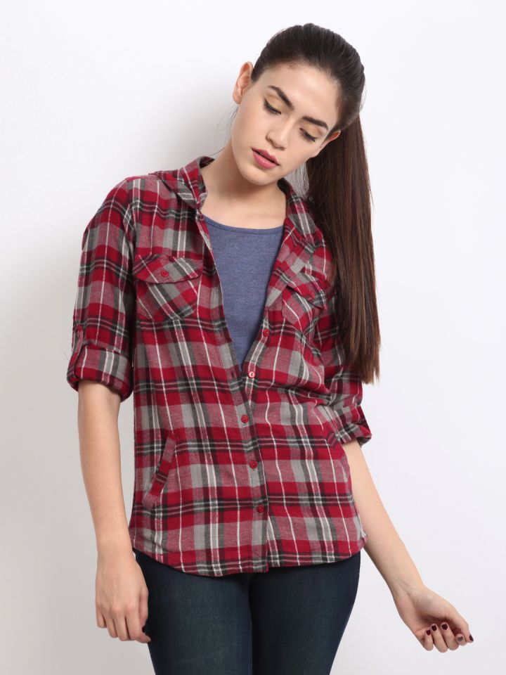 Hooded check shirt womens store