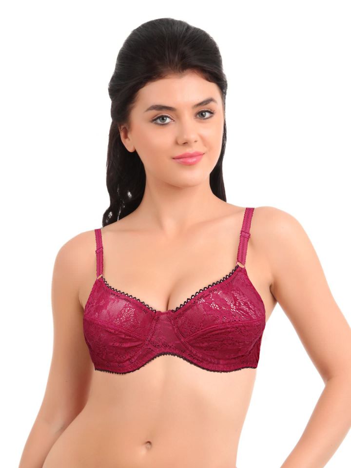 Buy Soie Full Coverage Padded Non-Wired Lace Bra - Green Jungle at