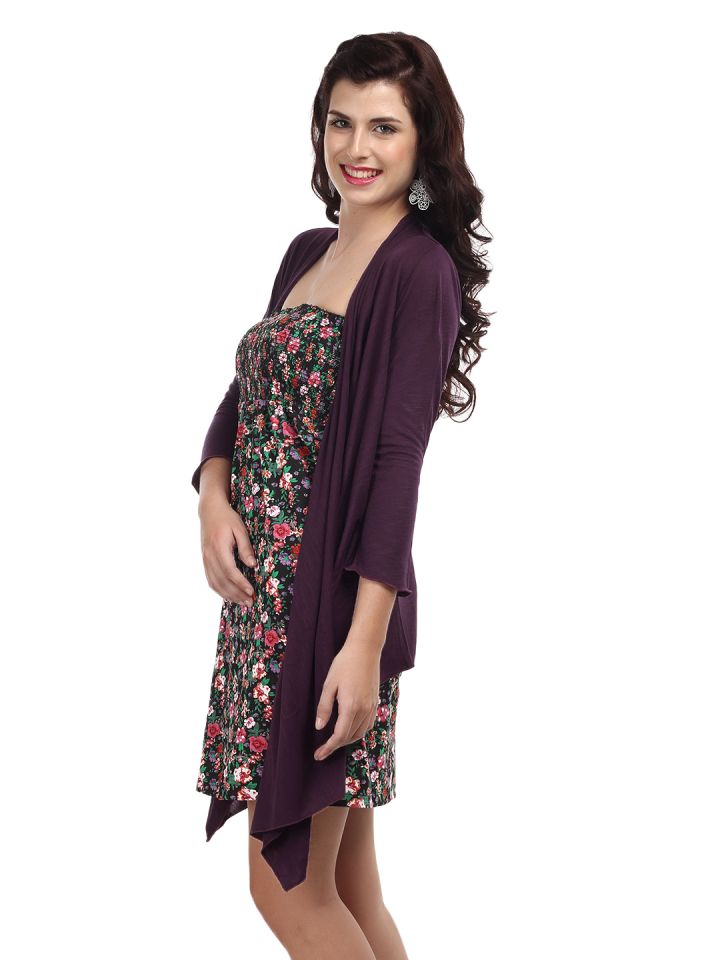 Buy DressBerry Women Aubergine Purple Waterfall Shrug Shrug for