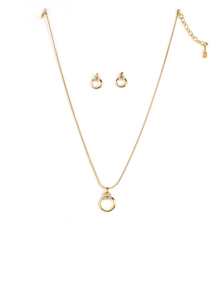 Estelle Women Golden Earring Pendant Set Jewellery For 66384 Myntra - Estelle Pendant Set