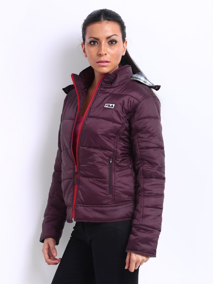 Fila Women Purple Checkhood Padded Hooded Jacket