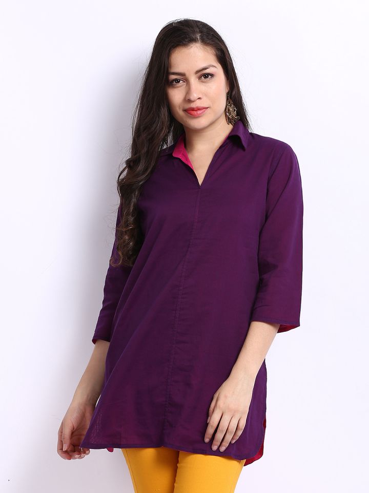 Fabindia Women Pink Purple Reversible Kurti