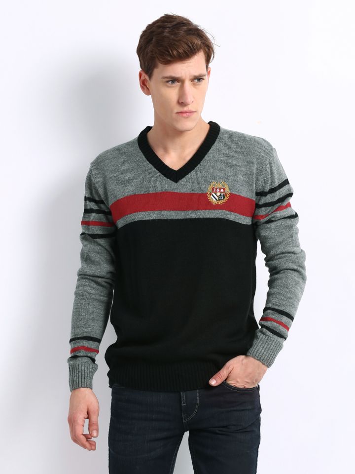 Fila Men Black Grey Oko Striped Sweater
