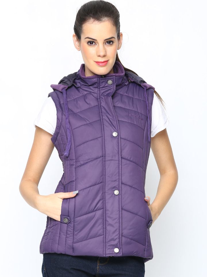 Fort Collins Women Purple Sleeveless Jacket with Detachable Hood