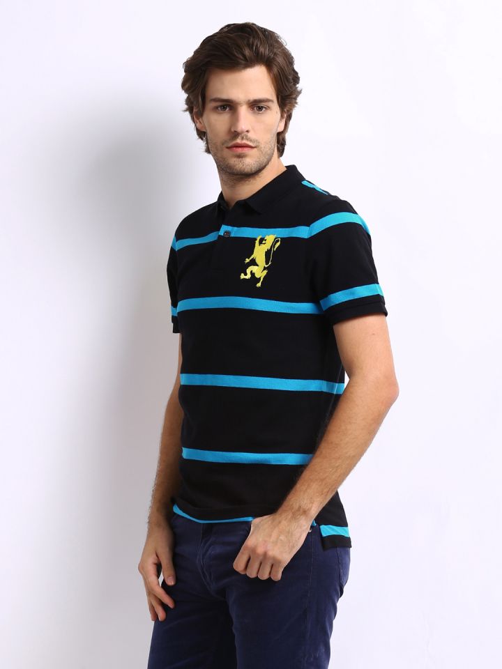 Buy Giordano Men Black Blue Striped Polo Pure Cotton T Shirt