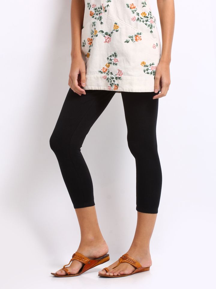 Go Colors Women Black Solid 3 4 Length Leggings