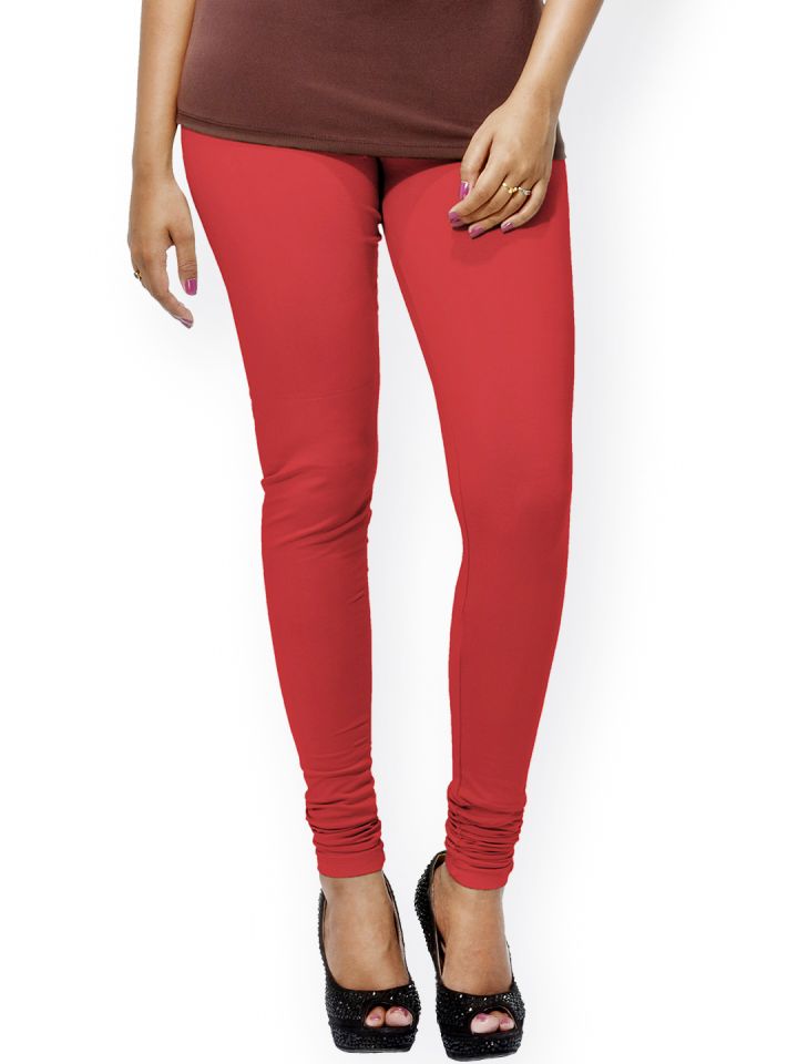 Buy Go Colors Women Red Solid Churidar Length Leggings - Leggings