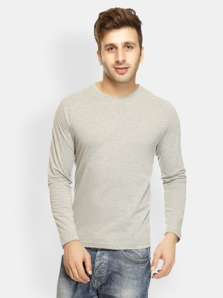 Gritstones Men Grey Melange Pure Cotton 