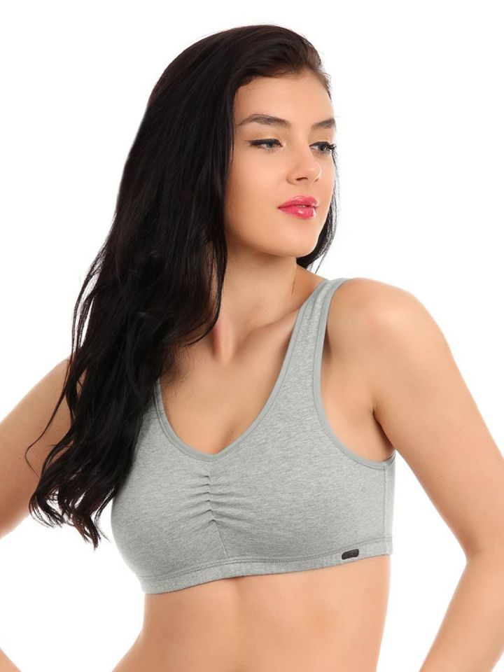 Buy Hanes Women Grey Melange Cotton Stretch Shirred Crop Top Bra - Bra for  Women 50004