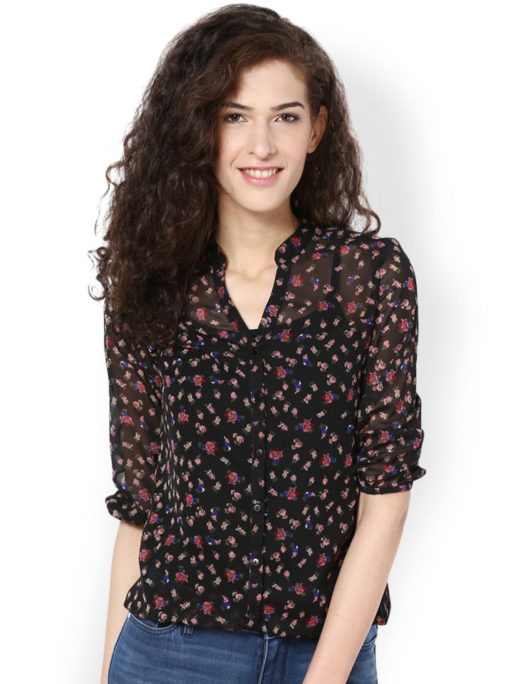 Buy Harpa Women Black Printed Sheer Top Myntra