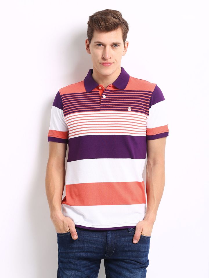 Buy IZOD Men Orange Purple Striped Polo Pure Cotton T Shirt