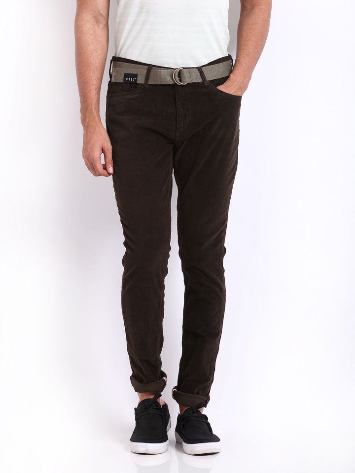 Buy Indigo Nation Men Brown Slim Fit Corduroy Trousers Trousers