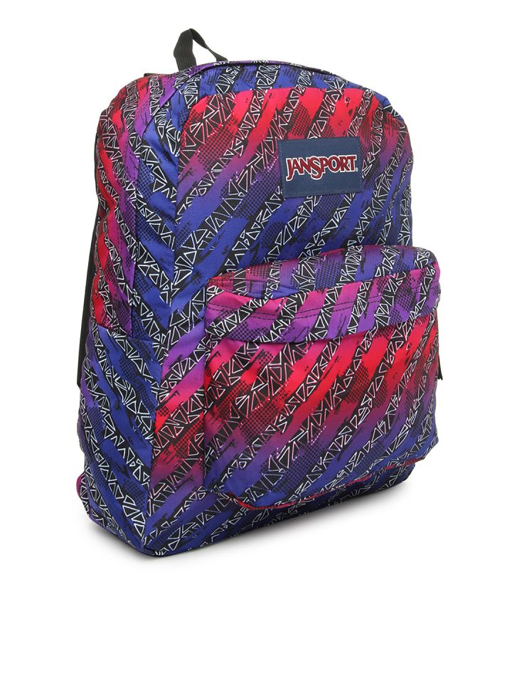 Pink and online blue jansport backpack