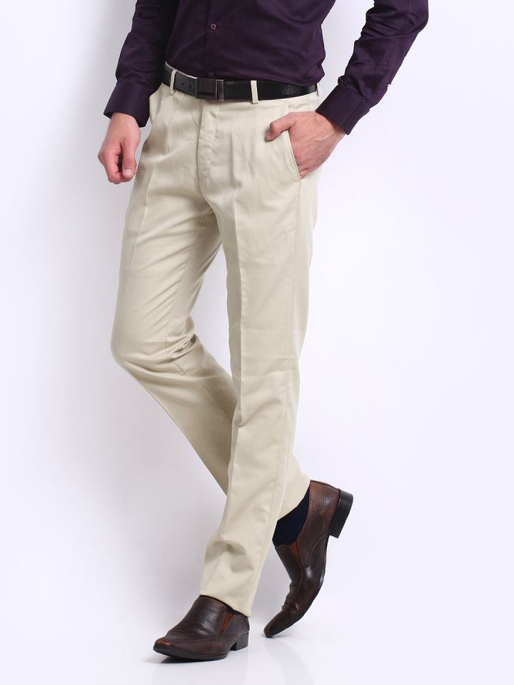 Buy John Miller Light Beige Slim Fit Formal Trousers Trousers