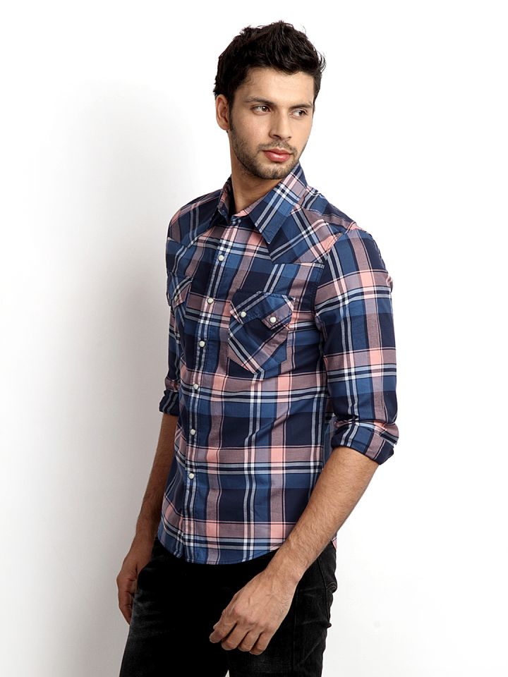 Levis blue check shirt discount