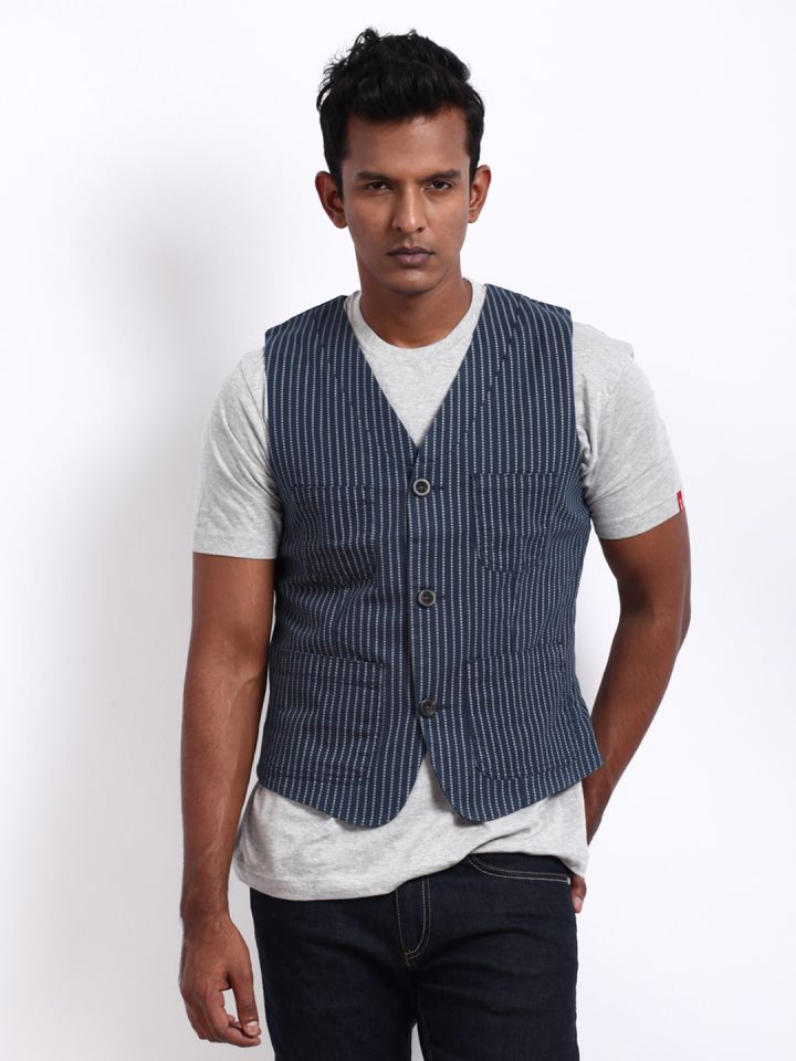 Levis Men Blue White Waistcoat