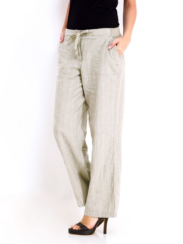 Buy Maine By Debenhams Women Beige Striped Linen Blend Trousers  Trousers  for Women 349084  Myntra