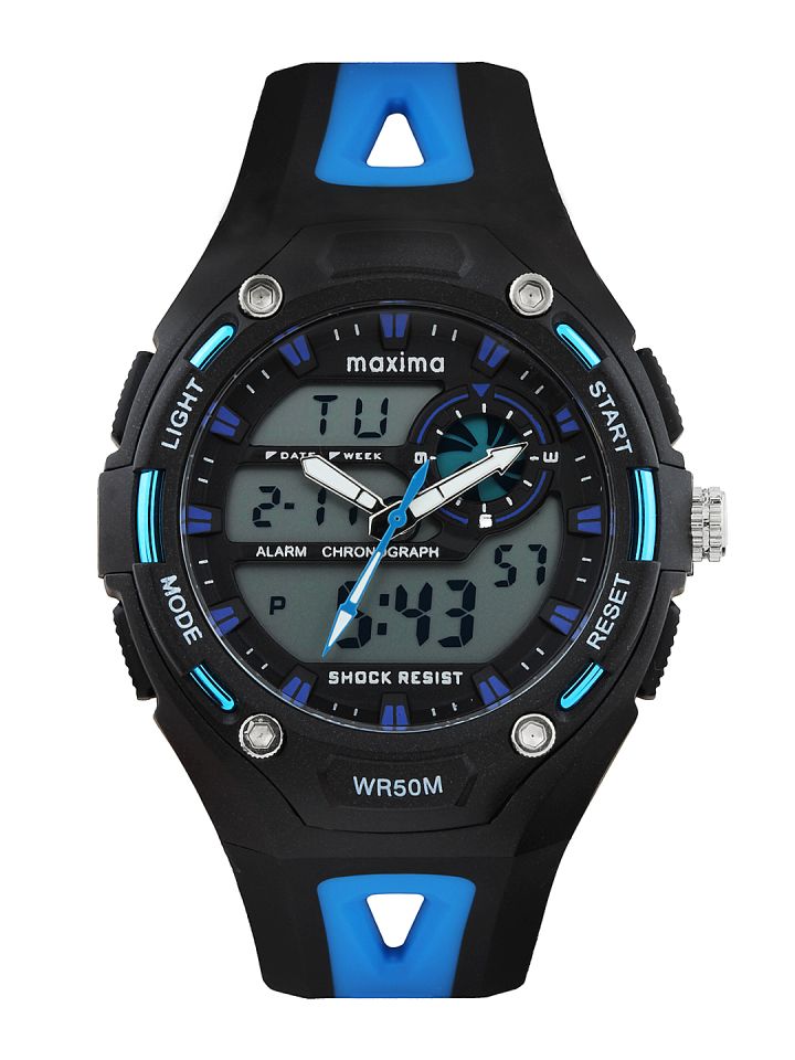Maxima Men Black and Blue Analogue Digital Watch