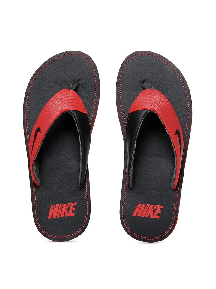 nike black and red flip flops