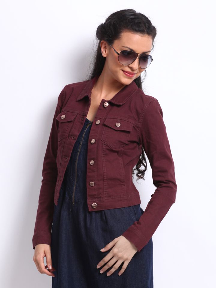 Maroon denim clearance jacket womens