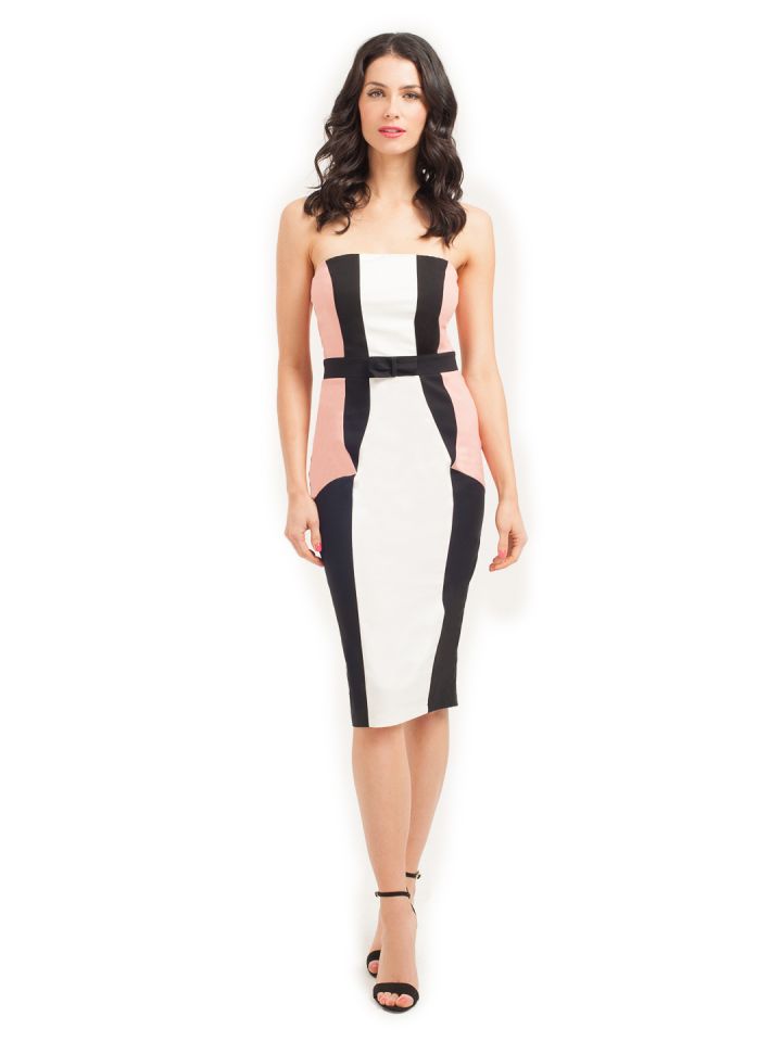 Buy Paper Dolls Black Pink Strapless Bodycon Dress Dresses For