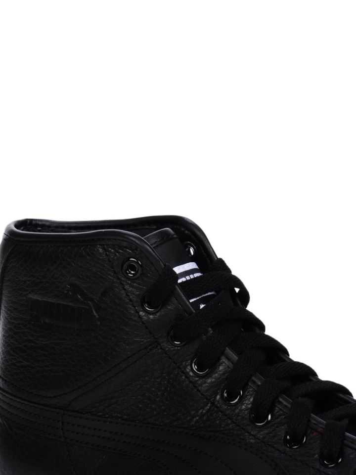 Puma Men Black Solid Benecio Leather Mid Top Sneakers