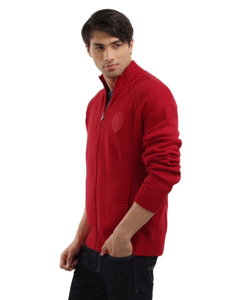 Puma Men Red Ferrari Chunky Knit Zip up Sweater