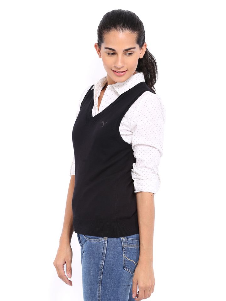 Buy Puma Women Black Sleeveless Sweater 