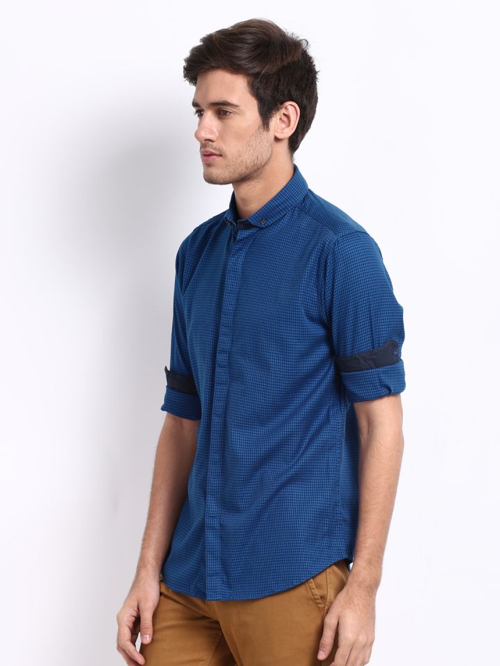 Buy Ruggers Young Men Blue Black Checked Smart Casual Shirt