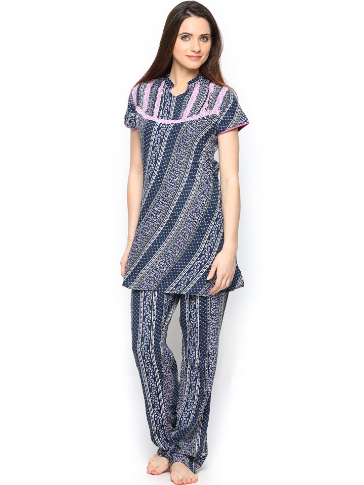 Buy SDL By Sweet Dreams Women Navy Printed Night Suit 283274