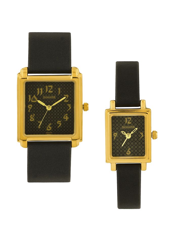 Buy Sonata Black Dial Set Of 2 His Her Watches 70538080yl02 Watches For Unisex 245343 Myntra