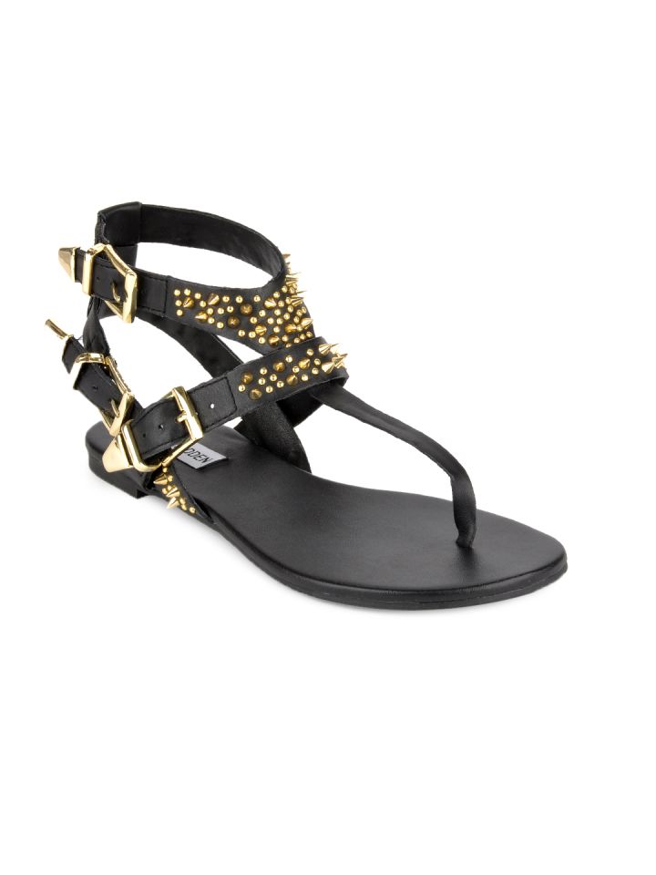 Steve Madden Women Black Studup Leather Sandals
