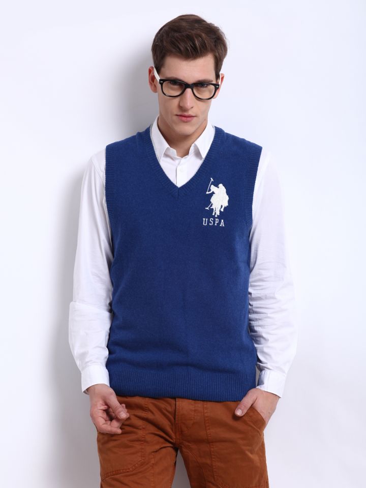 Buy U.S. Polo Assn. Men Blue Sleeveless Sweater Sweaters for Men
