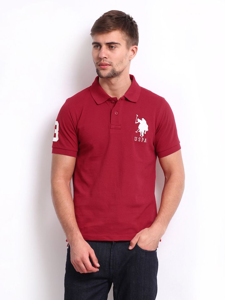 Buy U S Polo Assn Men Maroon Pique Polo T Shirt Tshirts For Men 247567 Myntra