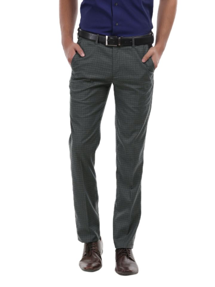 Buy Van Heusen Men Grey Checked Ultra Slim Fit Trousers Trousers