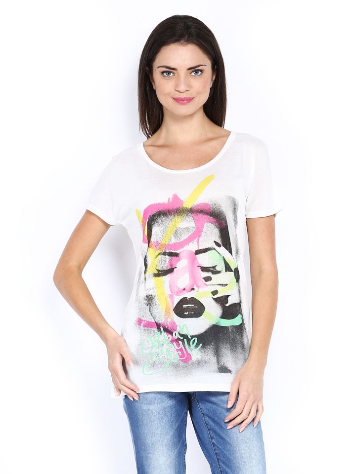 Buy Noisy May By Vero Moda Women White Printed T Shirt - Tshirts for Women | Myntra