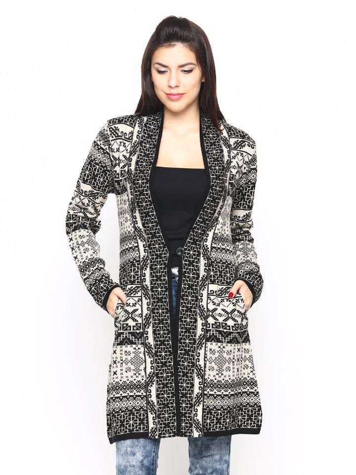Buy W Women Black Beige Woolen Winter Jacket Jackets for Women