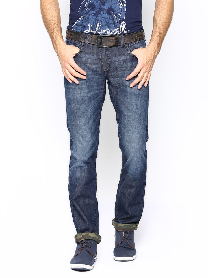 Buy Wrangler Men Blue Olive Green Rockville Fit Reversible Jeans