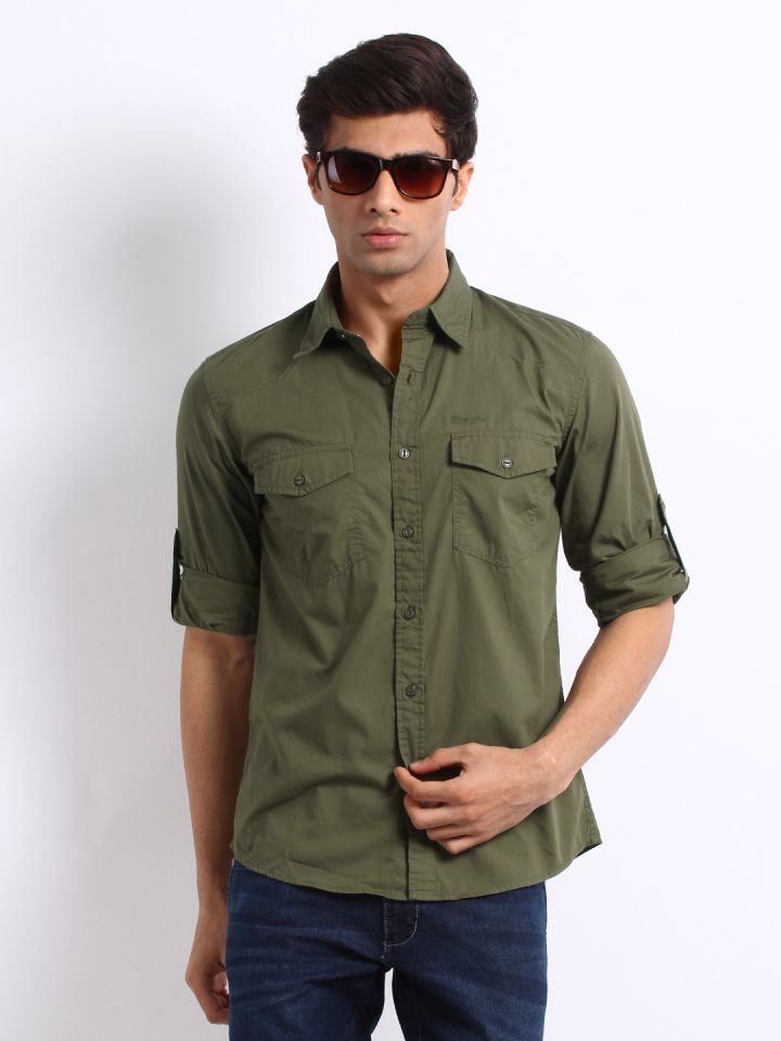 Buy Wrangler Men Olive Green Casual Shirt Shirts For Men 170338 Myntra