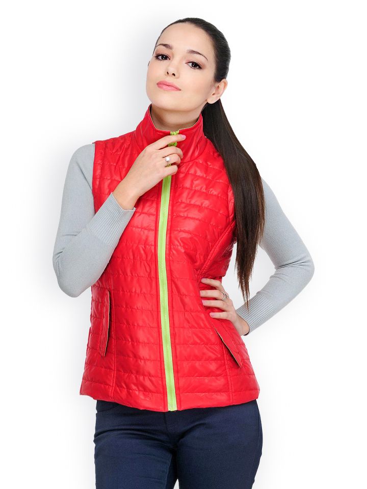 Yepme Women Red Padded Sleeveless Jacket