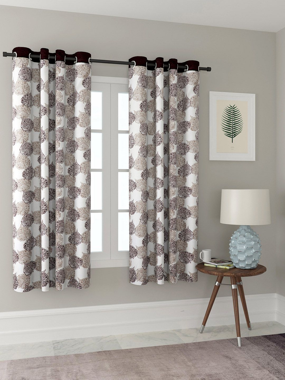 Buy Cortina White & Brown Set Of 2 Window Curtains -  - Home for Unisex