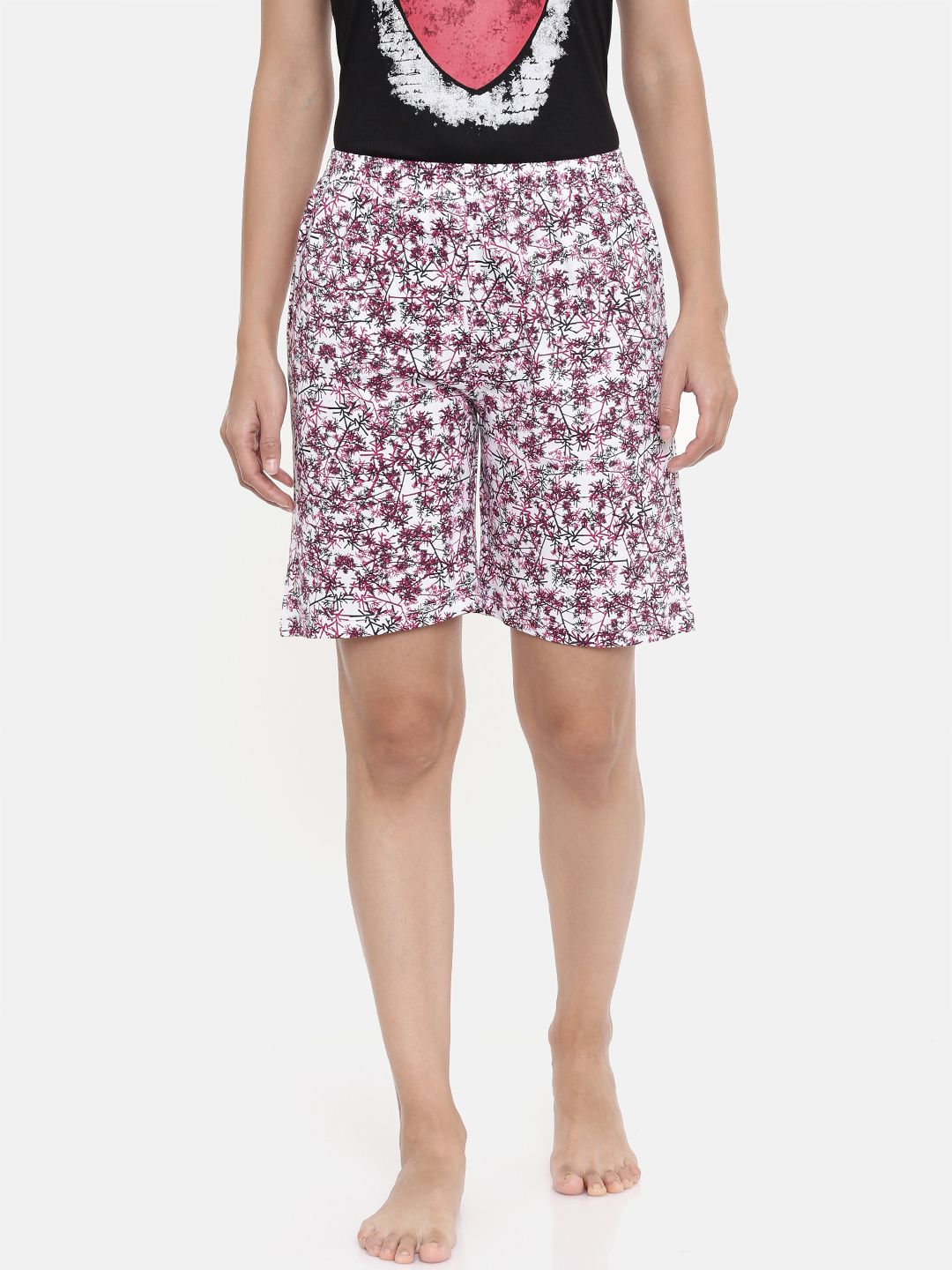 zebu Women Pink & White Printed Lounge Shorts
