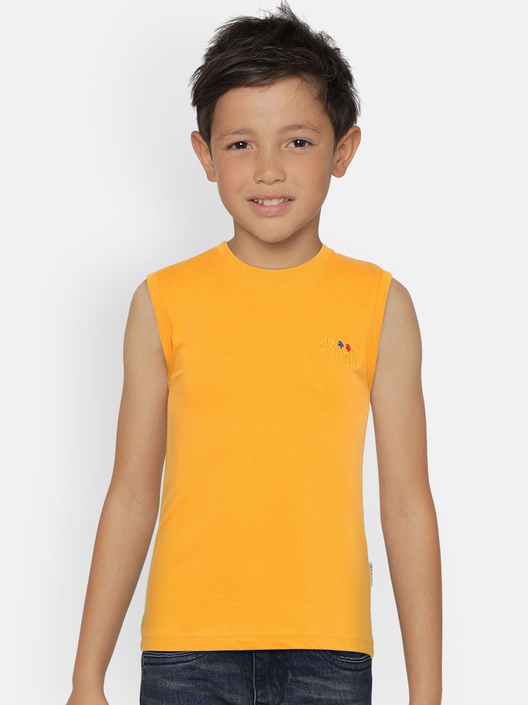 dongli Boys Yellow Solid Round Neck Sleeveless T-shirt