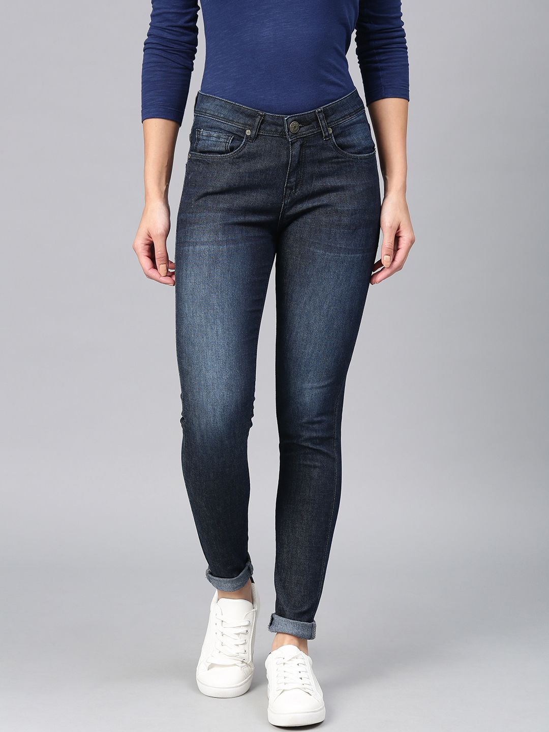 [Size 28, 30, 32] American Crew Women Navy Blue Slim Fit Mid-Rise Clean Look Stretchable Jeans