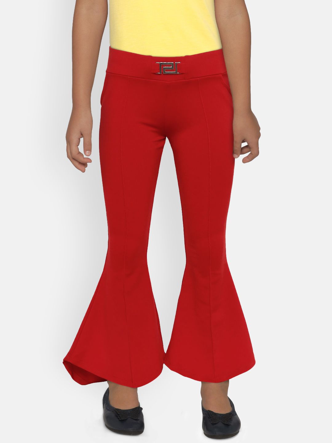Peppermint Girls Red Regular Fit Solid Bootcut Trousers