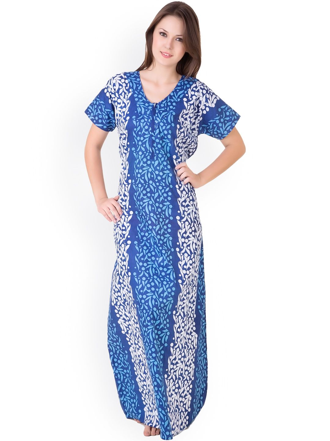 Masha Blue Printed Maxi Nightdress NT3-167