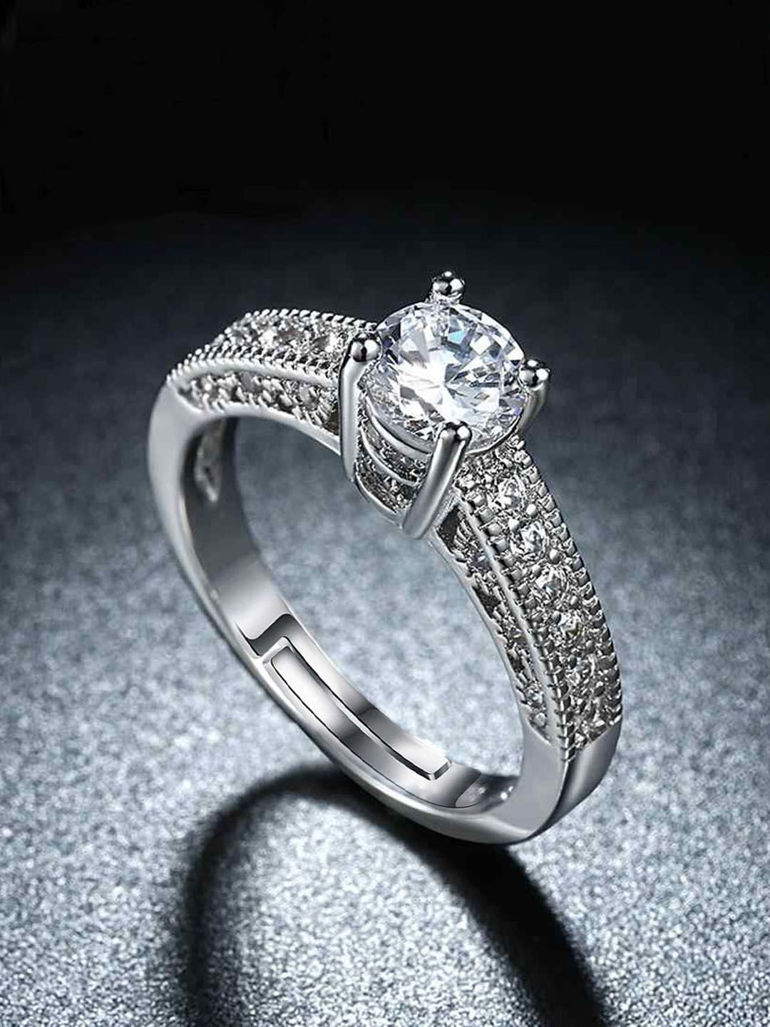 Jewels Galaxy Silver-Plated Stone-Studded Handcrafted Adjustable Finger Ring