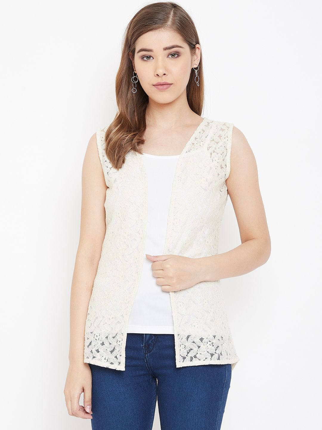 Rute Women Off-White Lace Open Front Shrug
